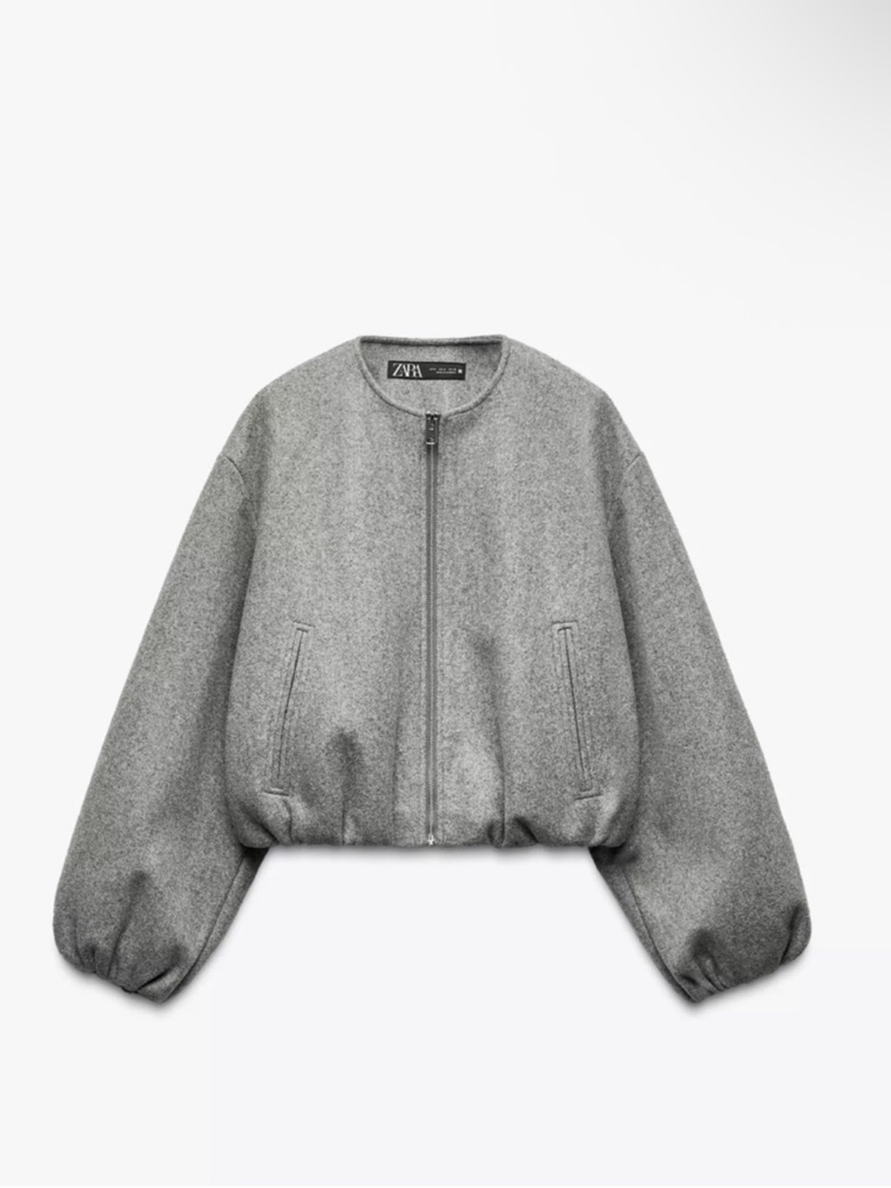 Zara Grey Cropped Balloon Sleeve Bomber Jacket